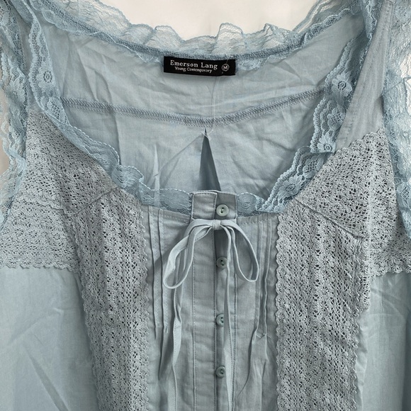Emerson Lang Boho Lace Trim Top Cotton Lightweight Casual Size Medium - Picture 3 of 8